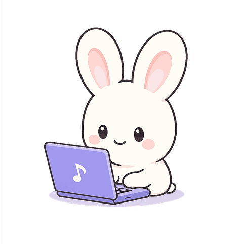 ノートパソコンに向かう micopi のキャラクター